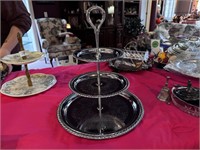 3 TIERED SILVER PLATE SERVING DISH