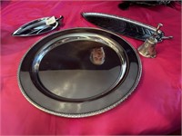 SILVER PLATE SERVING TRAY AND BELL