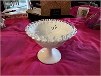 MILK GLASS RUFFLE EDGE FOOTED BOWL