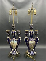 (2) Sevres Lamps 16 in Three Candelabra Base,