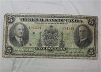 Royal Bank of Canada ?5 Banknote 1935 issue-