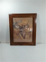 Vintage 1978 K.Maroon Silent Deer Print in Wooden