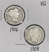 1906 + 1908 Silver Dimes