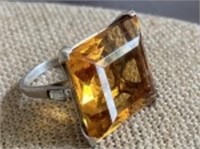 Sterling Silver and Large Square Gem Stone Ring