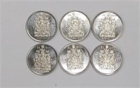 Lot of 6 1952-2002 Canadian .50¢