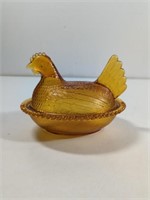 Vintage Indiana Amber Glass Hen On Nest
