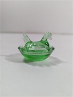 Vintage Mini Green Glass Hen On Nest