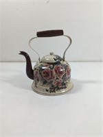 Vintage Hand Painted Floral Metal Tea Pot