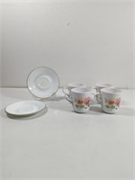 Corelle Summer Blush Pansies 4 Cups and 3 Saucers