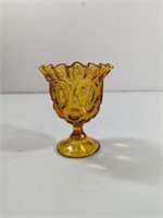 Vintage LE Smith Amber Glass Crimped Footed