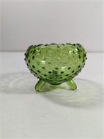 Vintage LE Smith Hobnail Green Glass Footed Bowl