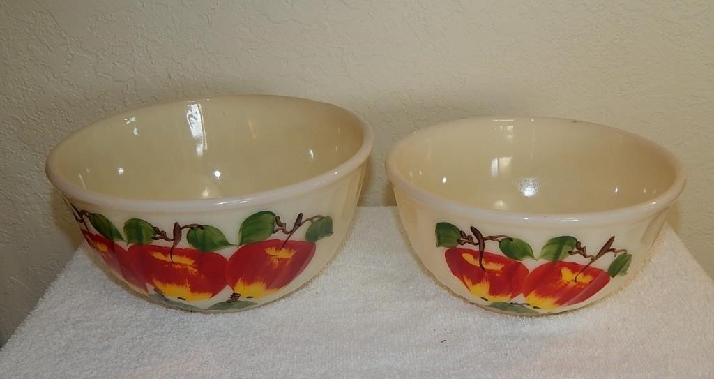 Fire King Custard Mixing Bowls Painted Apples