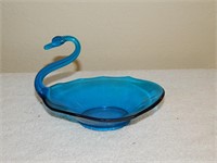 Viking Art Glass Swan Dish Bluenique
