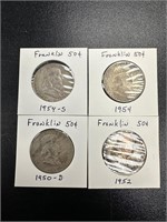 Franklin half dollar coins silver lot of 4
