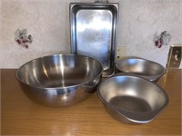 Tin Metal Serving Mixing Bowls & Pan
