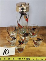 Vintage Pheasant Cocktail Shaker, Glassware