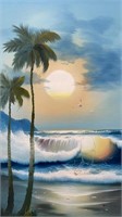 Original Oil on Canvas Sunset on the Beach