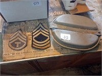 2 army patches and a mess kit pan