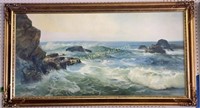 Angry Seas Crashing On Rocks Serigraph On Canvas