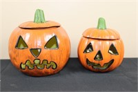 Pair of Jack-O-Lanterns (Left 6.75" Tall, Right 6"