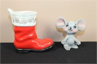 Christmas Mouse & Boot (Mouse 3" Tall, Boot 3.5" T