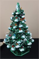 Green Ceramic Christmas Tree w/ Snow & Multicolor