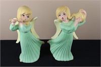 Pair of Musical Green Angels (12" Tall)