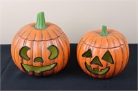 Pair of Jack-O-Lanterns (Left 8.25" Tall, Right 6.