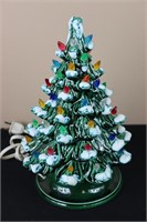 Green Ceramic Christmas Tree w/ Snow & Multicolor