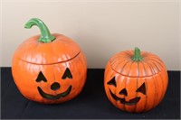 Pair of Jack-O- Lanterns (Left 8.5" Tall, Right 6.