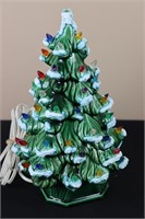 Green Ceramic Christmas w/ snow and Multi-Color Li