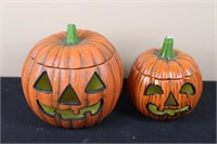 Pair of Jack-O-Lanterns (Left 6.5" Tall, Right 5.5