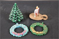 Christmas Tree, Wreaths, & Candlestick (Tree 4" Ta