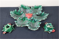 Holly Berry Dish w/ Candelstick Holders (13" Wide)
