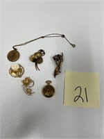 Marked Brooches w/ Calibei Stopwatch & More