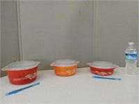 3 PYREX OVENWARE W/LIDS WHEAT DESIGN