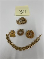 Trifari Gold Plated Brooches & Bracelet