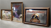 3-- Vintage Mirrored Beer  Signs