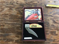 Indian? Motorcycle pocket knife in wood box