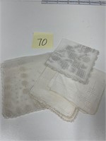 Vintage White Stitched Handkerchiefs Linens