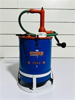 Hand Crank Gulf Oil Canister w/Hose