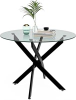 NIERN Round Glass Dining Table