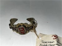 Turkmani Silver/ Gold Wash/ Red Glass Bracelet