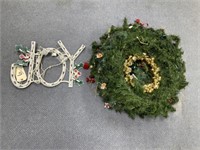 3-Christmas Wreaths 20"Dia & "JOY" Sign