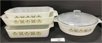 Vintage Fire King Meadow Green Casserole Dishes.