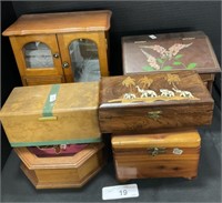 6 Varying Size Wooden Jewelry Boxes.