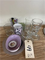Misc Drinking Glasses & Pair Glass Candle Sticks