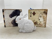 Ceramic Bunny & 2-Wall Décor Pcs