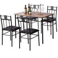 New Dining Table Set with 4 Chairs, Retro Brown