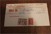 1929 Vernon C. Brown Stock Receipt w/ Stamps